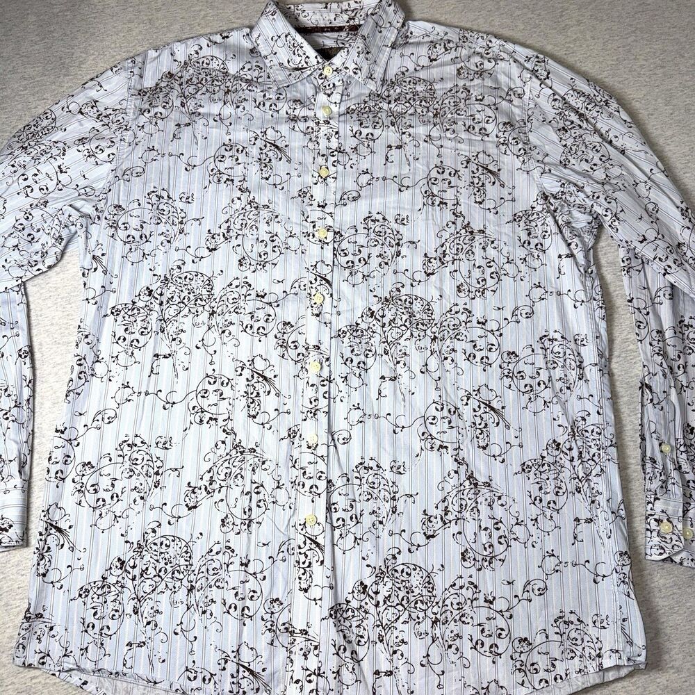 Blue Pronto Uomo Vintg Men's Long Sleeve Velvet Design Button Up Shirt Size 2XLT